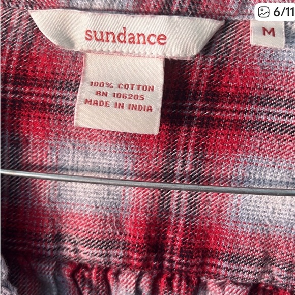 Sundance Fiona Red & White Plaid Flannel Baby Doll Top with Bell Sleeves Size M - Picture 6 of 10